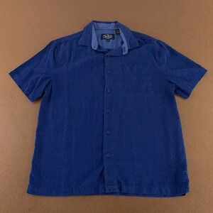 Nat Nast Men's Medium Blue Printed Silk Blend Short Sleeve Button Front Shirt